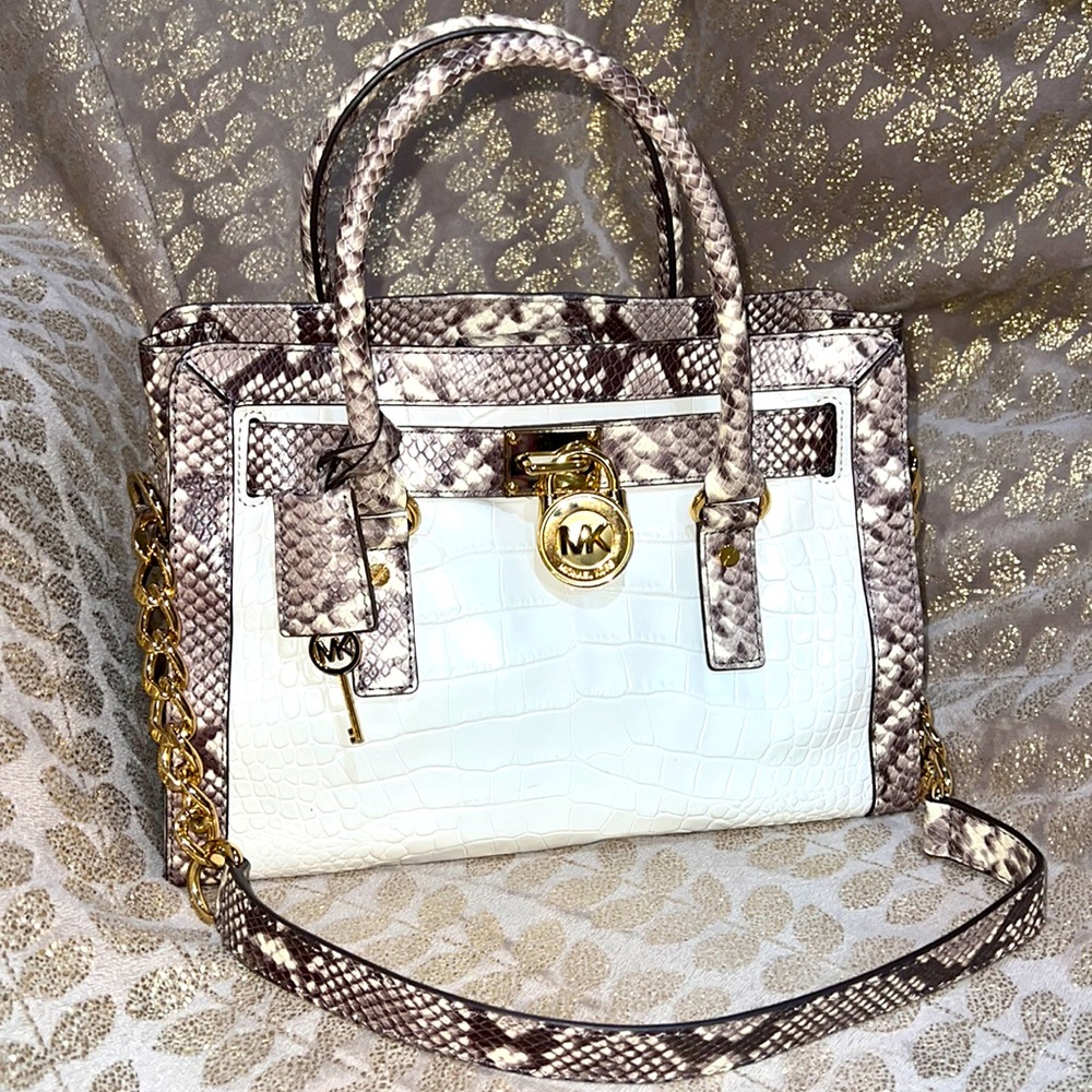 MK Michael Kors Leather Quilted Snakeskin Animal Print Handbag Limited Edition